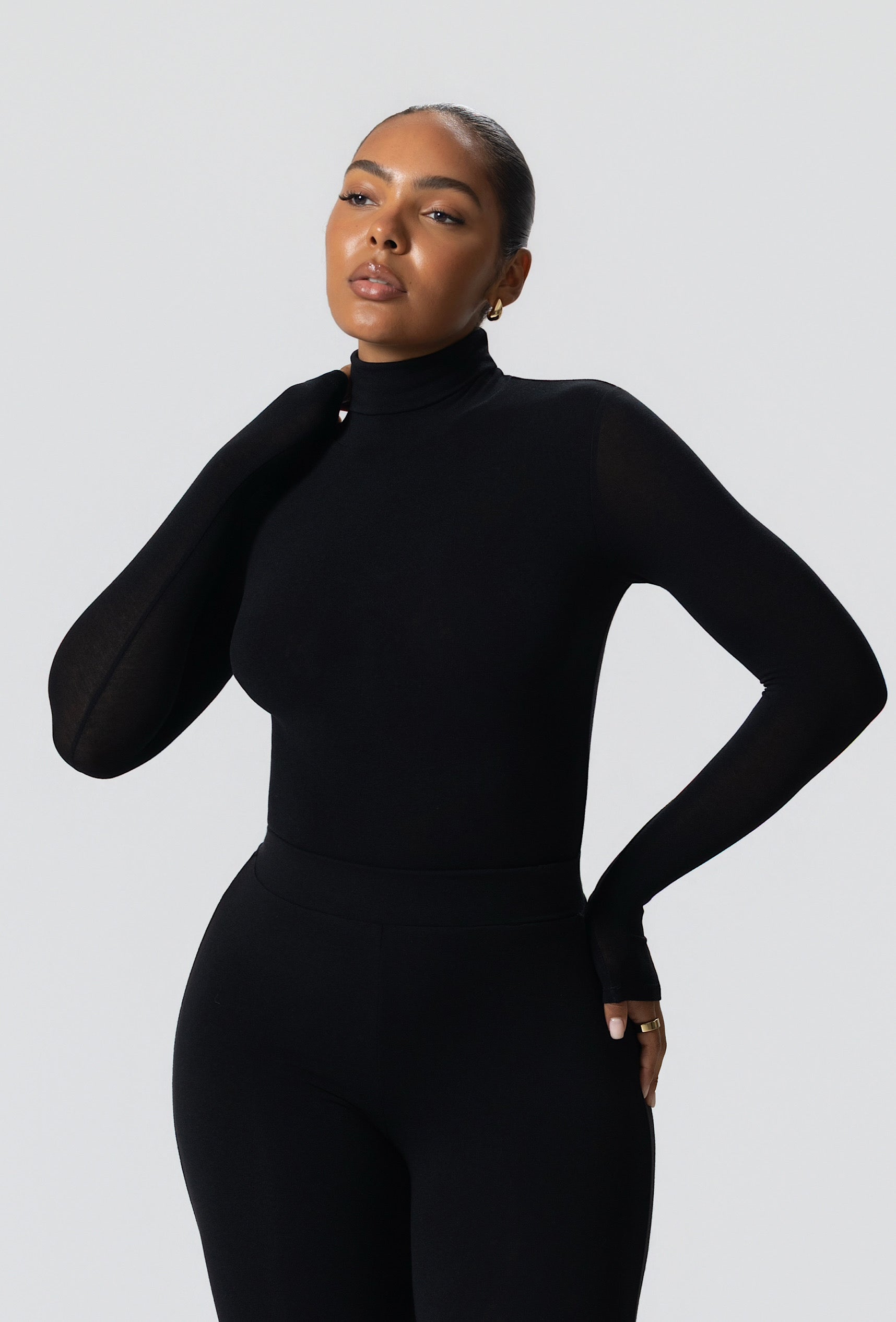 Matte Basix Sculpt Turtle Neck Bodysuit - Slate
