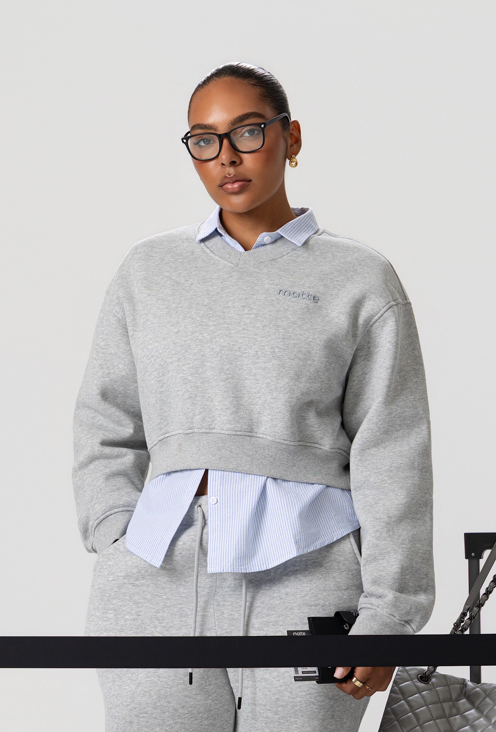 Varsity Cropped Sweatshirt  - Heather Gray